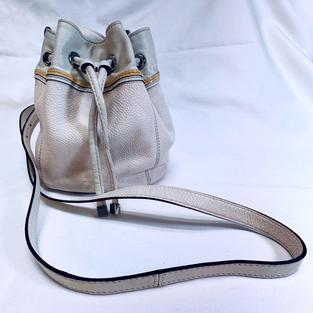Vintage Coach Cream Leather‎ Drawstring Mini Bucket Bag Shoulder Strap